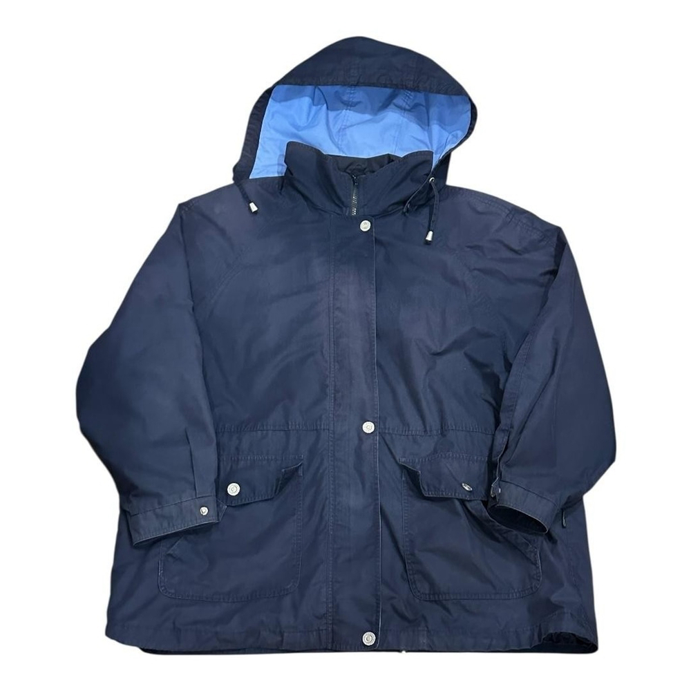 London Fog Jacket Mens 2XL Navy Blue Hooded Raincoat Parka Lightweight Outdoor